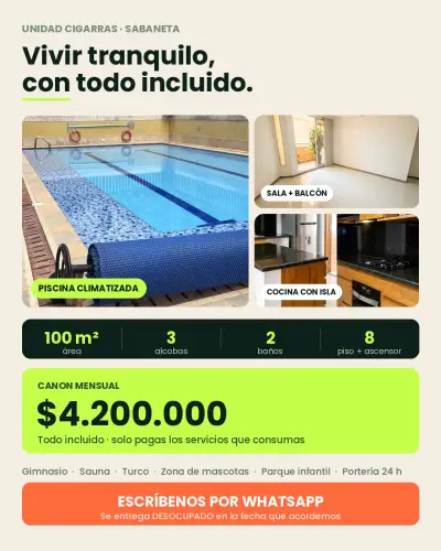 Apartamento 100 m² en sabaneta | $4.200.000 todo incluido